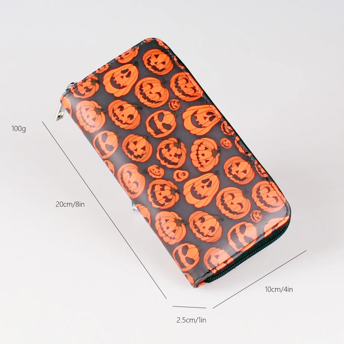 Halloween Pumpkin Print Long Wallet Zipper Around Credit Card Holder Gothic Clutch & Coin Purse For Women 5