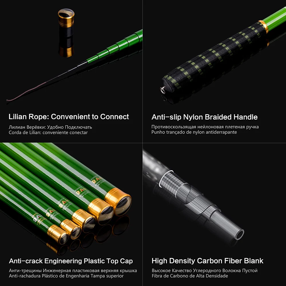 Goture Ultralight Super Hard Rod 7.2m-3.0m Stream Hand Pole Carbon Fiber  Telescopic Carp Fishing Rods With Line and Top Tip