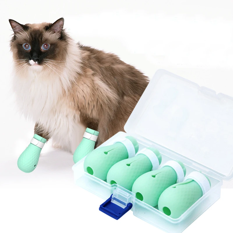 조절 가능한 실리콘 고양이 발톱 보호대 목욕용 긁힘 방지 고양이 신발 고양이 목욕용 워시 부츠 고양이 발톱 커버 애완동물 그루밍 S