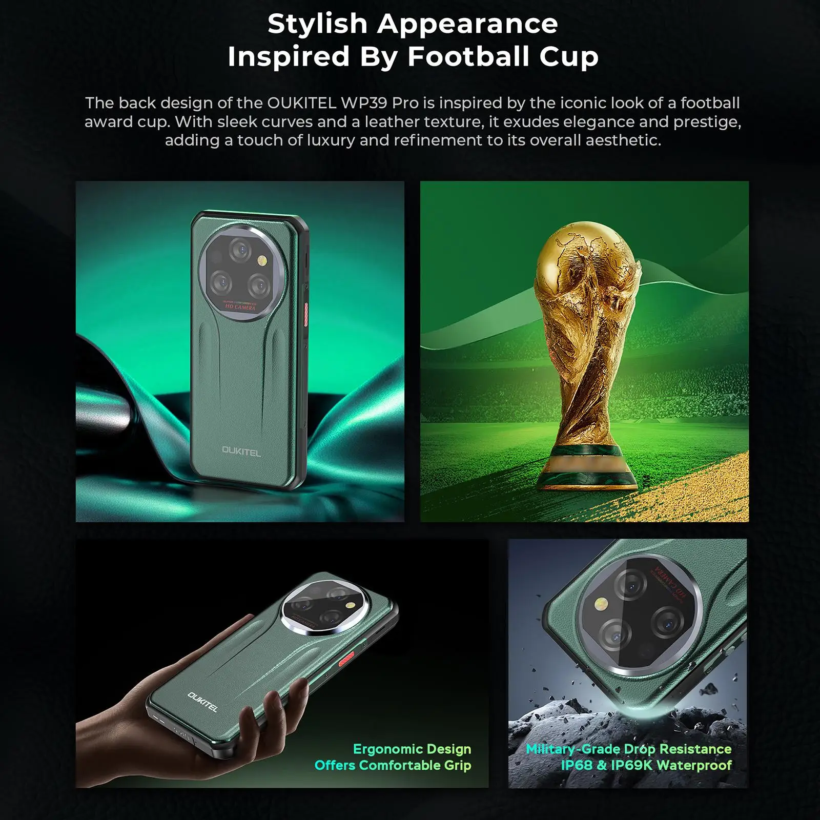 Oukitel WP39 Pro 5G Rugged Smartphone 6.6 inch FHD+ IPS 12GB+512GB 64MP Camera 11000mAh Battery Night Vision Android 14 NFC