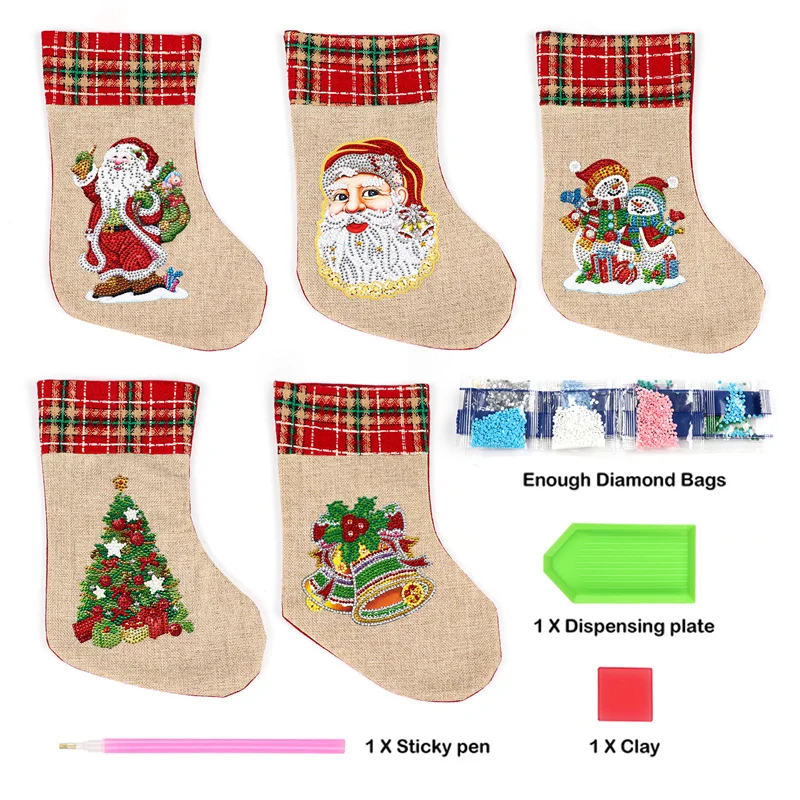 

New Diamond Painting Christmas Gift Bag Boots Linen Diamond Embroidered Christmas Gift Packaging Bag