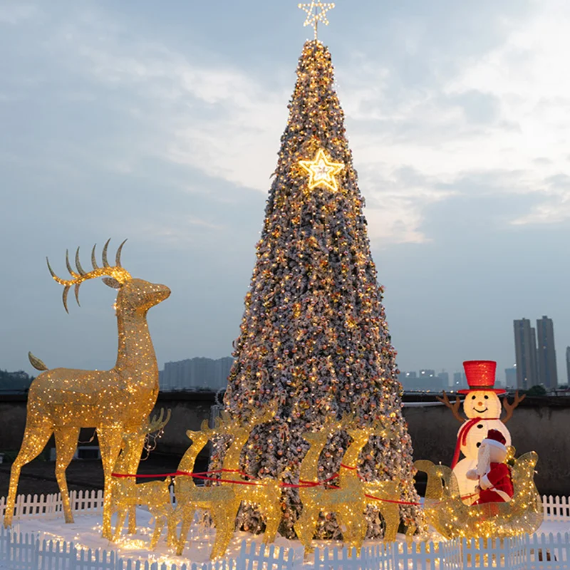 

Customized large Christmas tree package 3/5/6/7/8/10m outdoor frame shopping mall hotel plaza decoration scene glows.