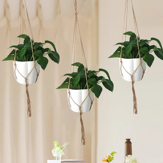 Kézzel Készített Virágcserepek Lógó Kosarak Makrame Növényi Fogas Ratan Kötélháló Az Erkély Ültetvényes Falkerthez Boho Otthoni Dekorációk - Image 3
