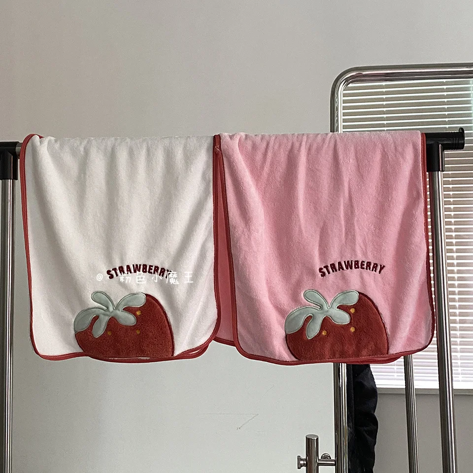 Strawberry Embroidery Face Towel Couples Cute Daily Ins Home Household Strong Absorbent Soft Coral Fleece New Simple Microfiber 2