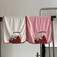 Strawberry Embroidery Face Towel Couples Cute Daily Ins Home Household Strong Absorbent Soft Coral Fleece New Simple Microfiber 2