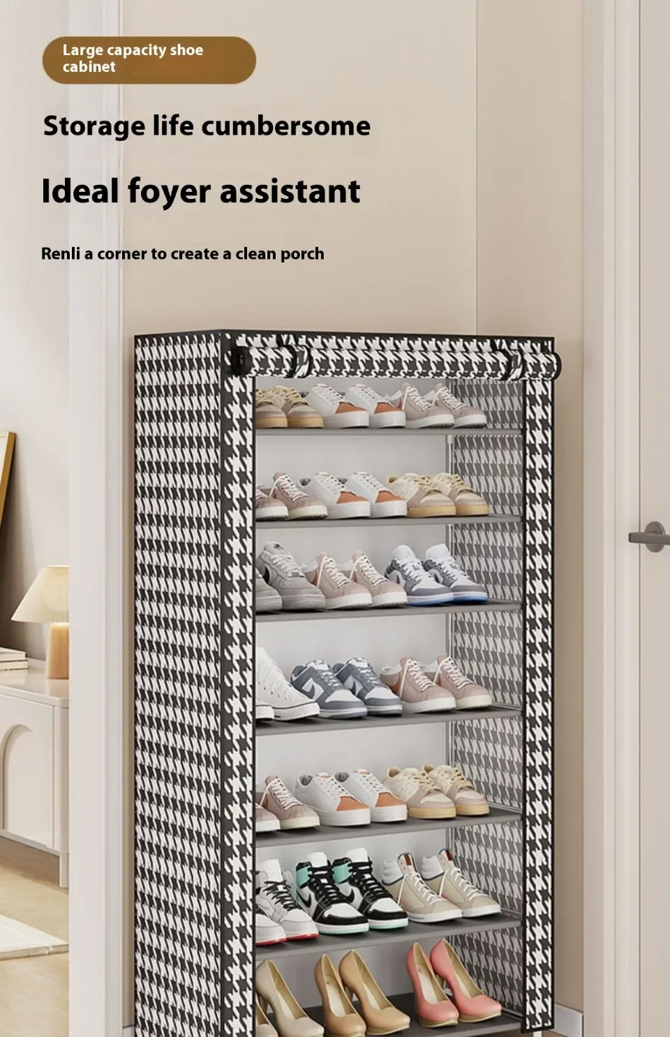 Description Picture 4 of itemShoe Cabinet Dustproof Fabric Organizer Simple Storage Multilayer Shoe Rack Home Hallway Space-saving Cabinets Shoe Shelf