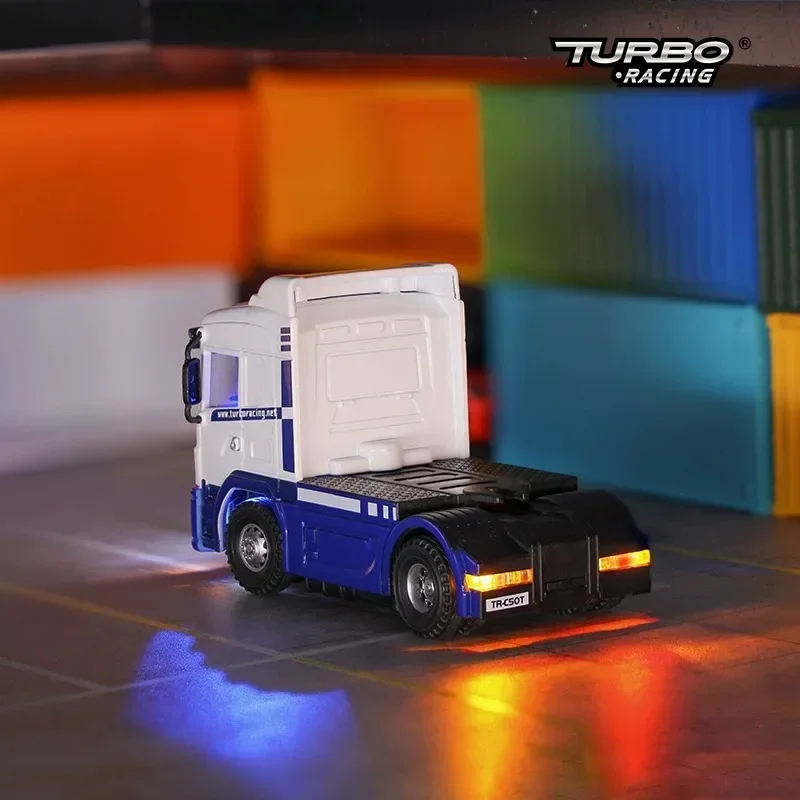 1/76 Turbo Racing C50-t Rtr Remote Control Micro Simulation Container Tractor Model Truck New Chassis Simulation Horn Rc Car Toy 3