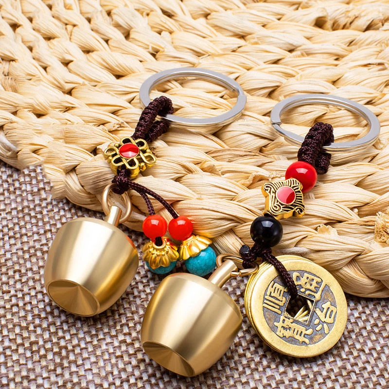 

2Pcs Brass Pendant Copper Small Apple Pendant Good Luck Key Pendant Charm Blessing for Protection Car Brass Key Pendant
