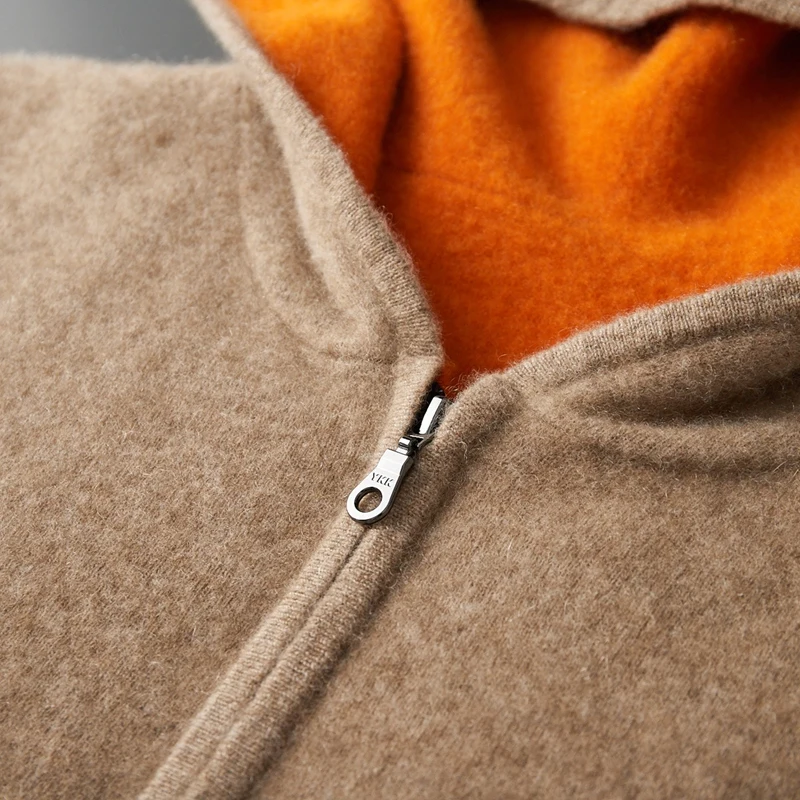 New Men's 100%Merino Wool Double sided wearable Hooded Sweater Casual Autumn Winter Coat Long Sleeved Men's Wool Sweater Tops - 3