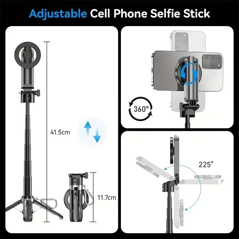 MagSafe Bluetooth Selfie Stick, Mini Telcopic Tripod Stand Portable Travel Phone Holder For IPhone Android Mobile_voghion.com