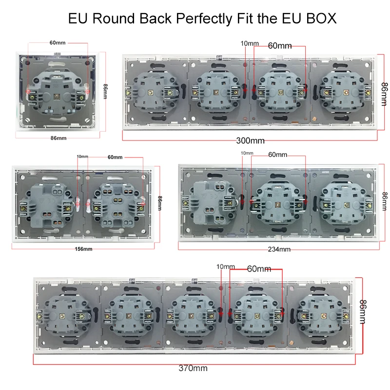 DIY EU Switch with LED Neon 1 2 3 Gang Light Interruptor 16A French EU Socket with USB Charger Fan Dim Data Satellite Outlet Box
