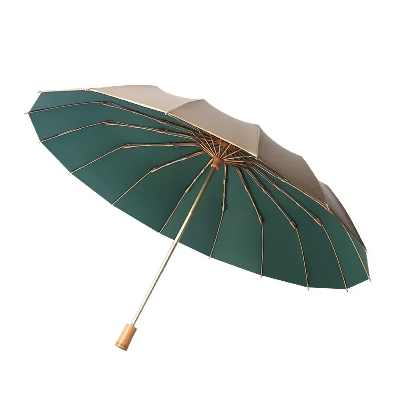 Windproof Folding Umbrella for Men and Women UV Shade Gold Glue Sun Protection Sunny and Rainy 16 Bone