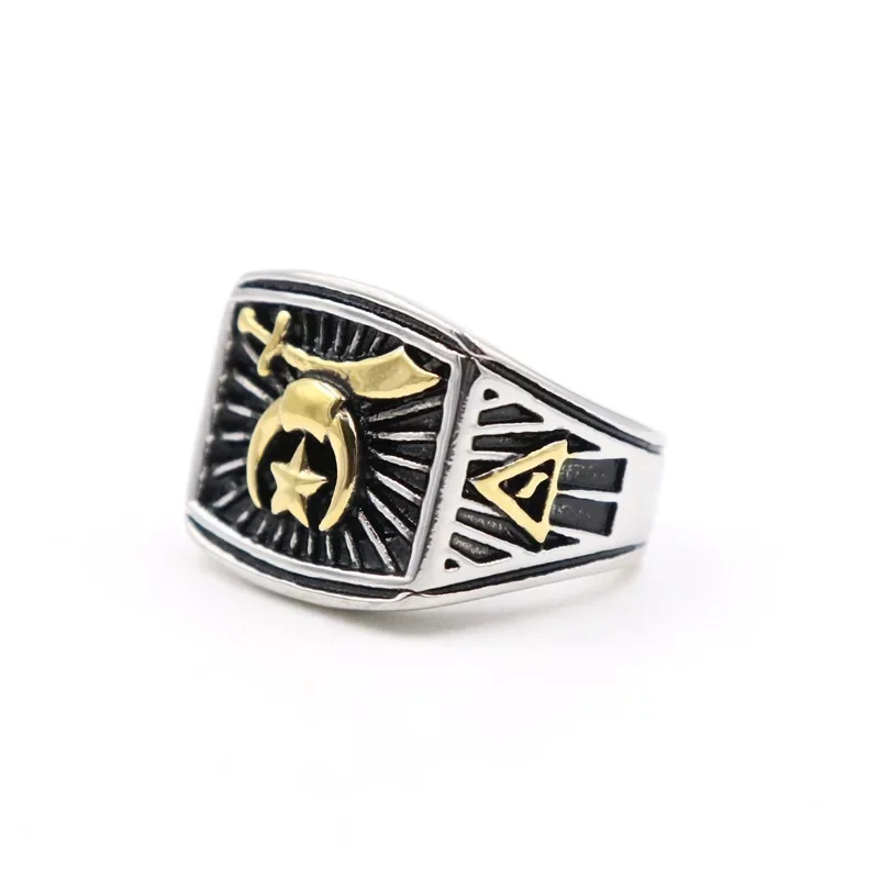 

Vintage Freemasonry Sickle Moon Star Men's Personalized Stainless Steel Rings Size 8-14