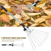 Yard Lawn Collect Loose Debris Garden Rake Fan Broom Stainless Steel 9 Teeth Telescopic Leaf Brush Home Hand Tool Garden Fork 1