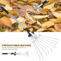 Yard Lawn Collect Loose Debris Garden Rake Fan Broom Stainless Steel 9 Teeth Telescopic Leaf Brush Home Hand Tool Garden Fork 1