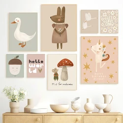 Nordic Cartoon Fox Rabbit Mouse Goose Duck Wall Art Canvas Painting Nursery Poster and Prints Wall Pictures Baby Kids Room Decor