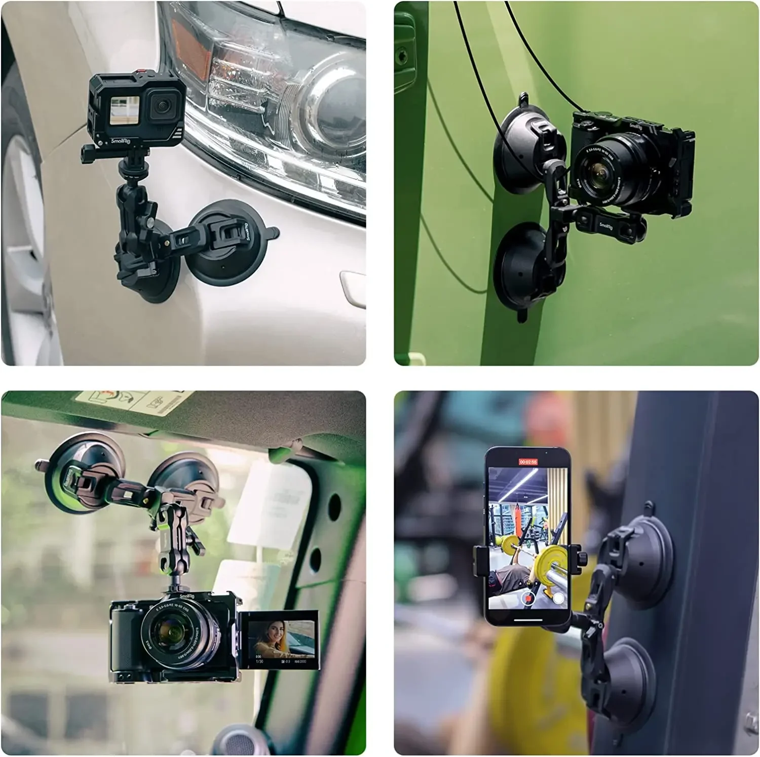 SmallRig SPortable Dual Suction Cup Camera Mount SC-2K for Vlogging Mobile Phone Multi-Angle for Sony DLSR Windshield Shooting
