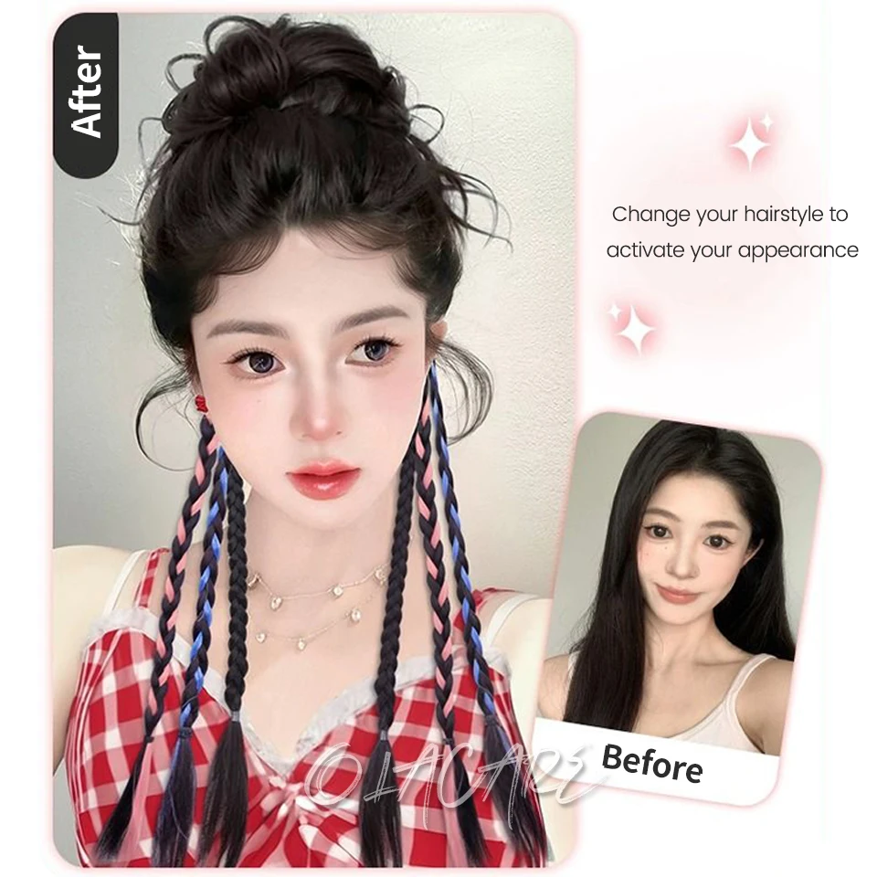 OLACARE 합성 천연 트위스트 브레이드 헤어 익스텐션 여성용 클립인 더블 브레이드 포니테일 새로운 중국 스타일 합성 헤어