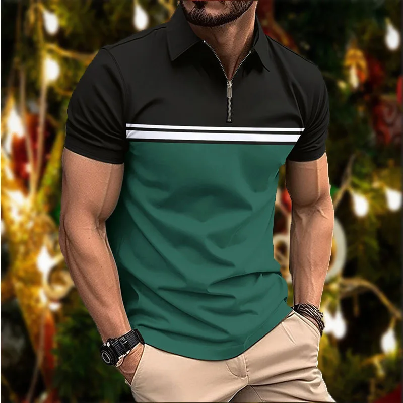 

Summer Men's Polo Shirt Short sleeved Top Zipper T-shirt Fashion Polo Shirt Clothing New 2023
