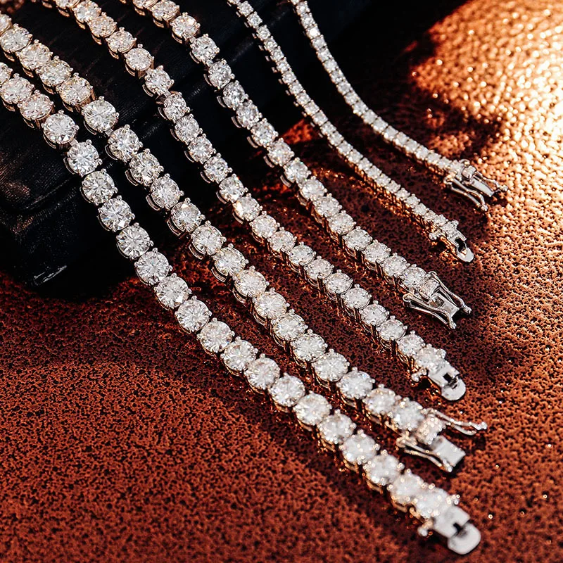 14K White Gold 2mm D Color Tennis Chain Bracelet 18.5cm Length Custom Jewelry