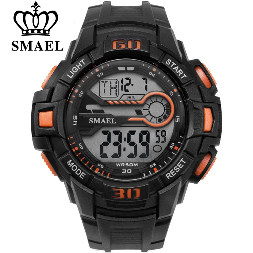 

SMAEL Men Sport Watch LED Electronic Wrist Watches Time Water Resistant with Automatic Alarm Men's Digital Wrist Watches