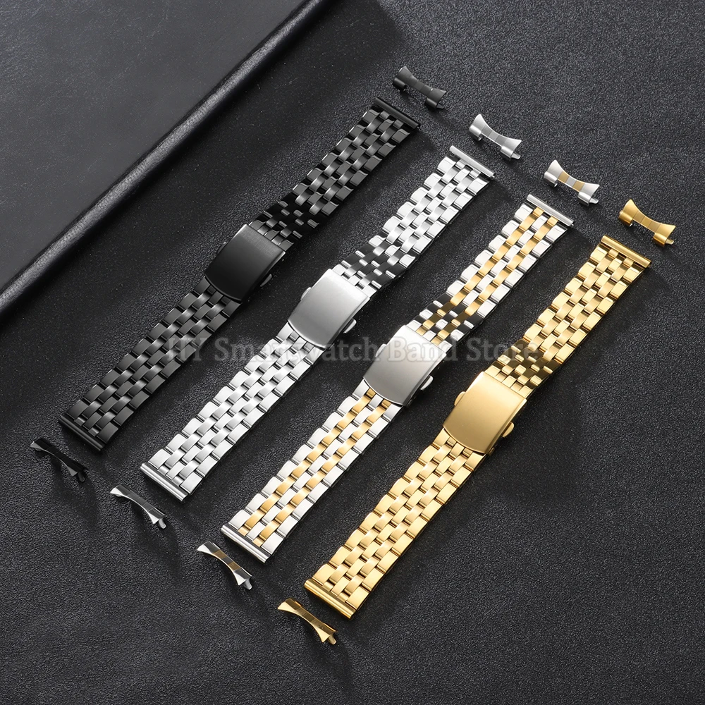 Curved End Stainless Steel Diving Watch Strap with Folding Buckle - Universal Fit