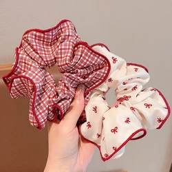 Chic Red Dot Plaid Scrunchies - Soft Elastic Hair Ties (2pcs C)