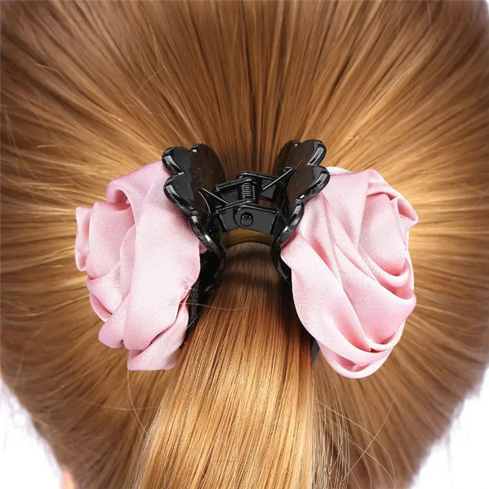 Französische romantische Rose Blume Haarspange Frauen elegante große Hai Clip Haar Klaue Pferdeschwanz Haarspangen Mädchen Haarschmuck Kopfbedeckung – Detail 3