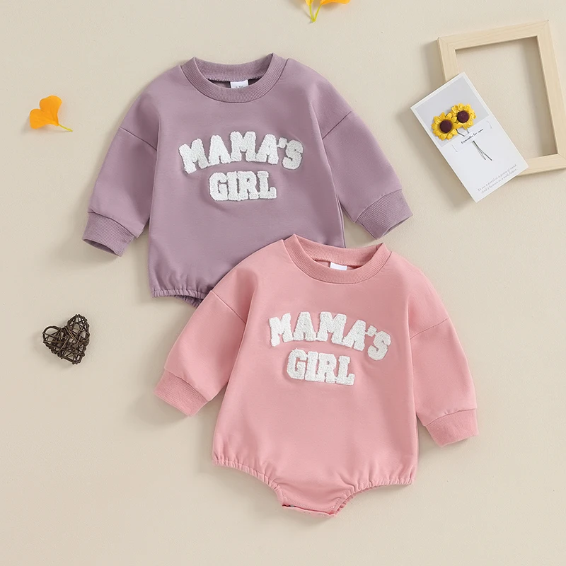 Newborn Baby Girls Fuzzy Letter Embroidered Romper