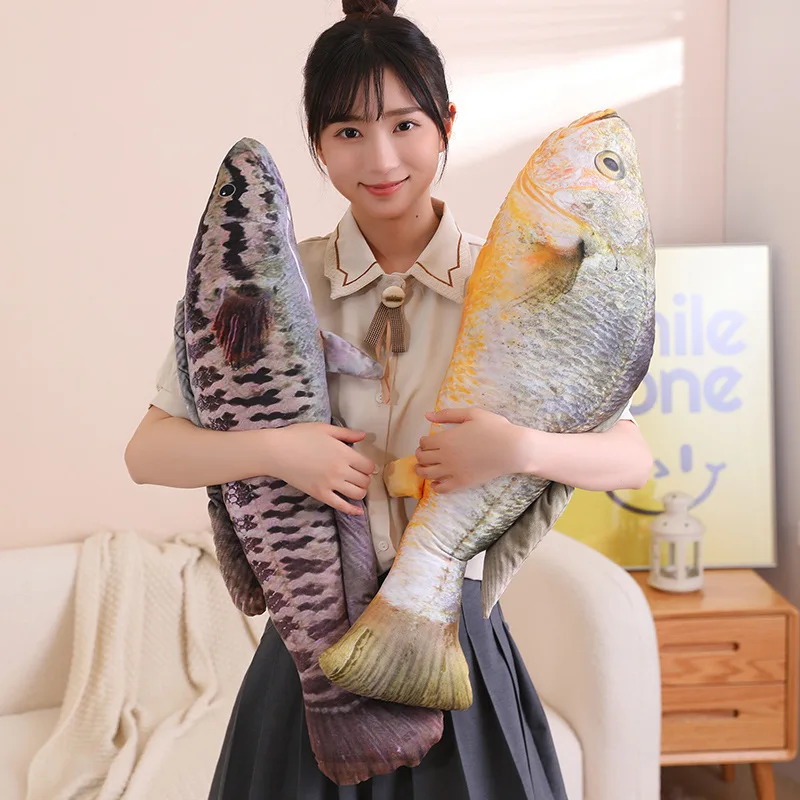 100cm 3D Simulation Bass Yellow Croaker Gold Arowana Plush Crucian Toy Stuffed Cartoon Animal Gold Fishs Pillow Kids Funny Gifts