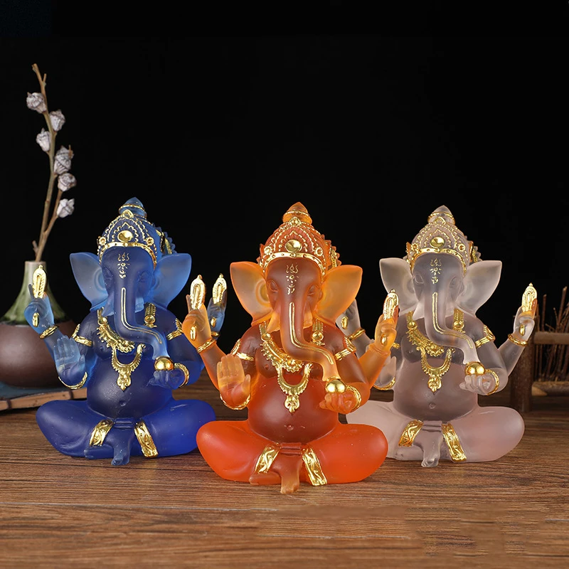 

Clear Lord Ganesha Statue Elephant Hindu Sculpture Figurines Resin Home Garden Decoration Buddha Statues Ornament