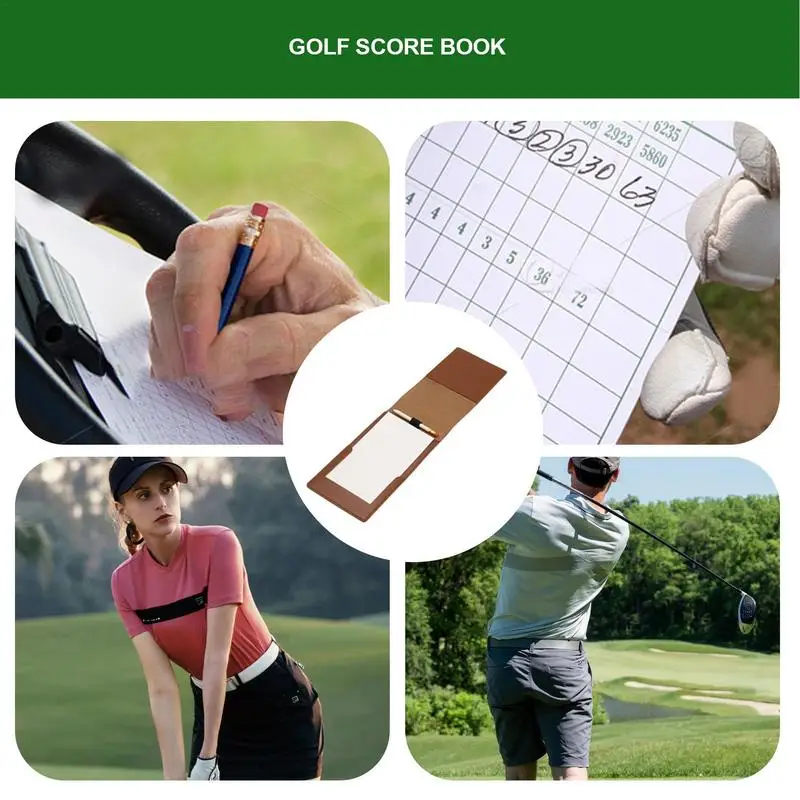 Golf Yardage Book Holder PU Leather Golf Scorecard Holder Golf Score Book Golf Pencil Journal & Log Book Golf Club Bag 5