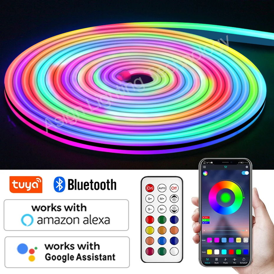 

Tuya Smart LED Neon Strip Lights DC12V RGBIC Dreamcolor Tape Neon Light Chasing Flexible Ribbon Waterproof Remote Control