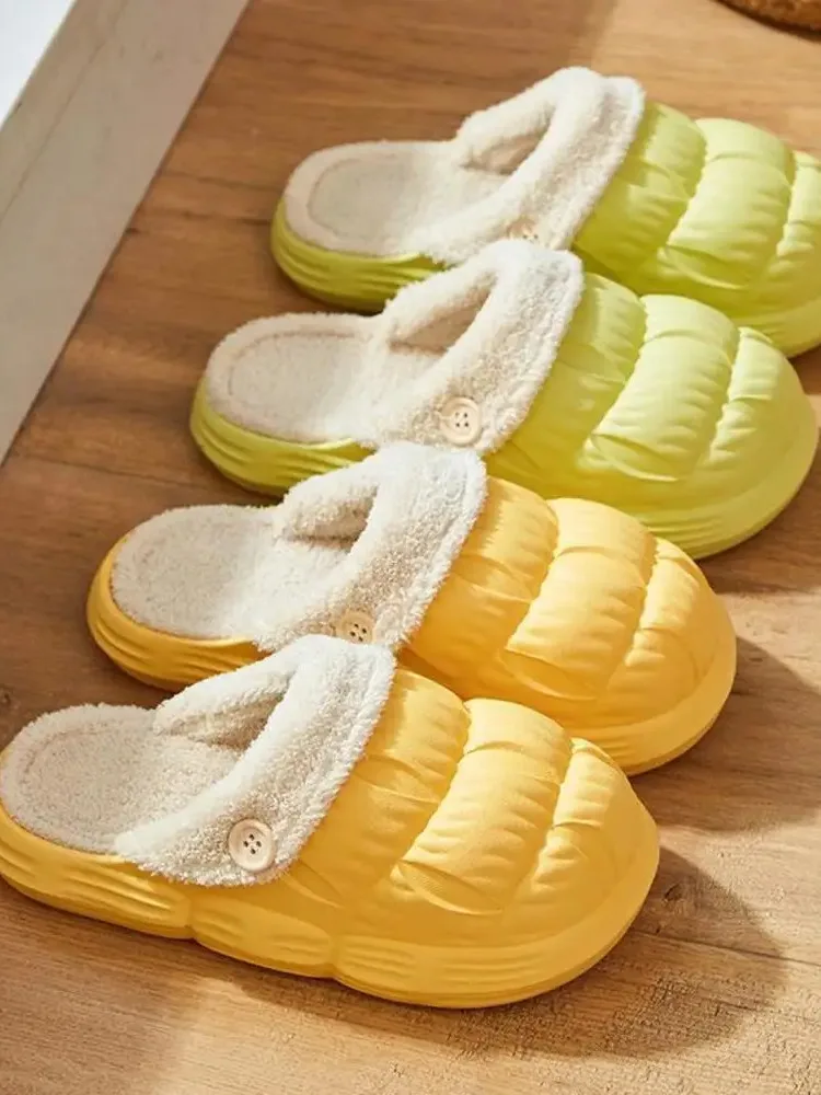여성용 가정용 방수 코튼 슬리퍼, 겨울 발 느낌, 실내 커플 두꺼운 밑창, 따뜻하고 탈착식 코튼, 신제품
