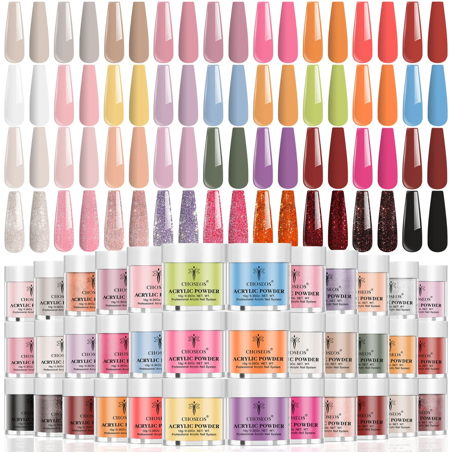 36-Color Glamorous Acrylic Powder Set for Salon-Quality Nails