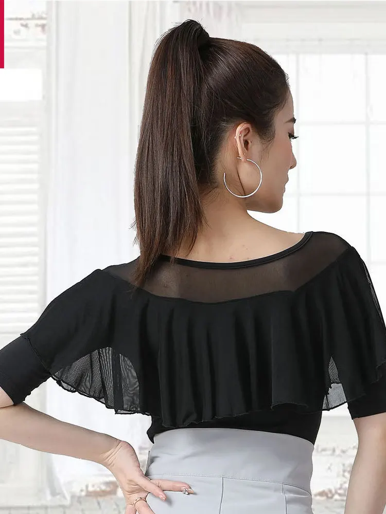 Elegant Modern Dance Party Tops Graduation Classical Costume Ruffle Street Festival Outfit Women Festivals Latin Slim Fit shirt