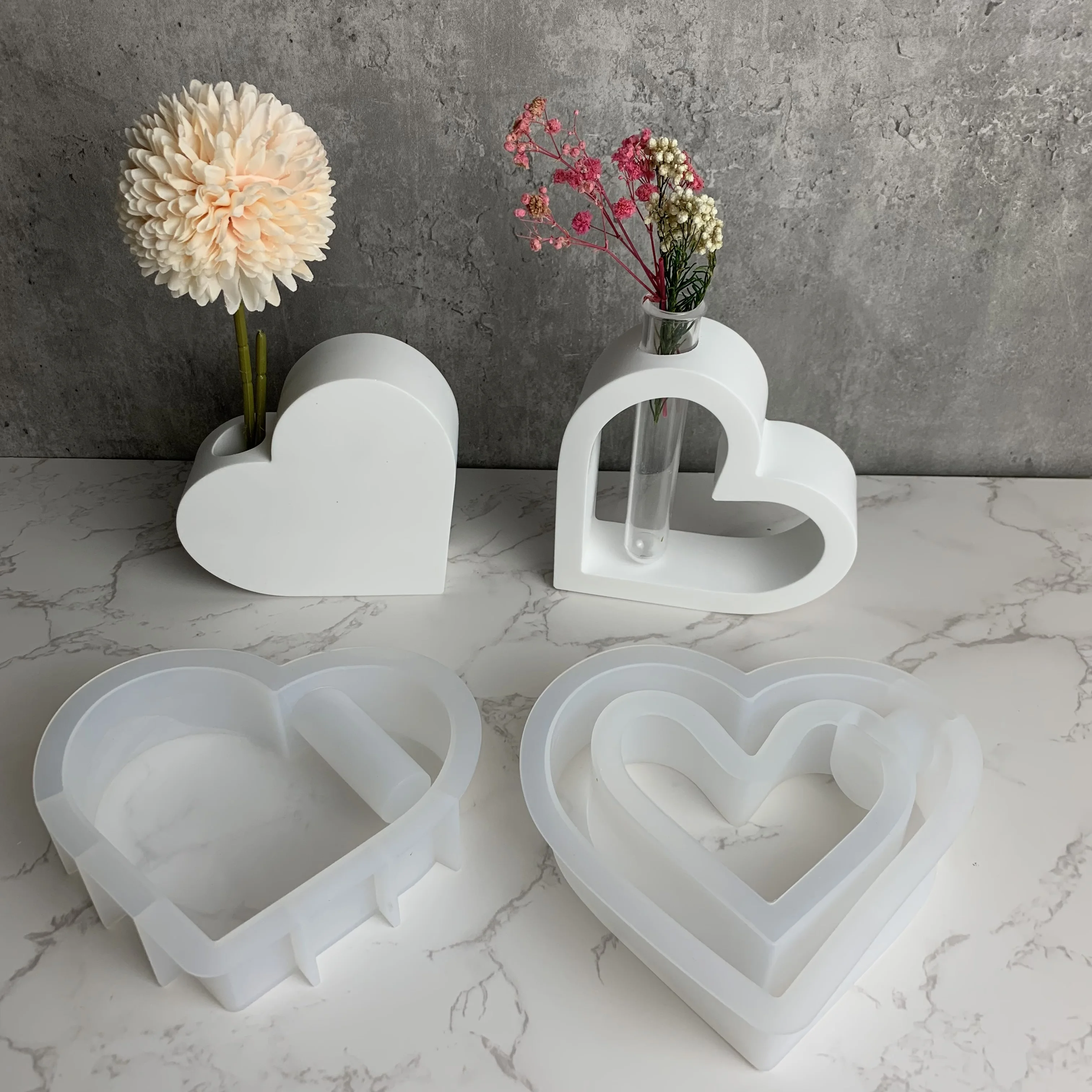 Silicone Mold Heart Vase Hydroponic Plant Flowerpot Cement Plaster Mould DIY Nordic Vase Test Tube Planter Resin Mold Home Decor