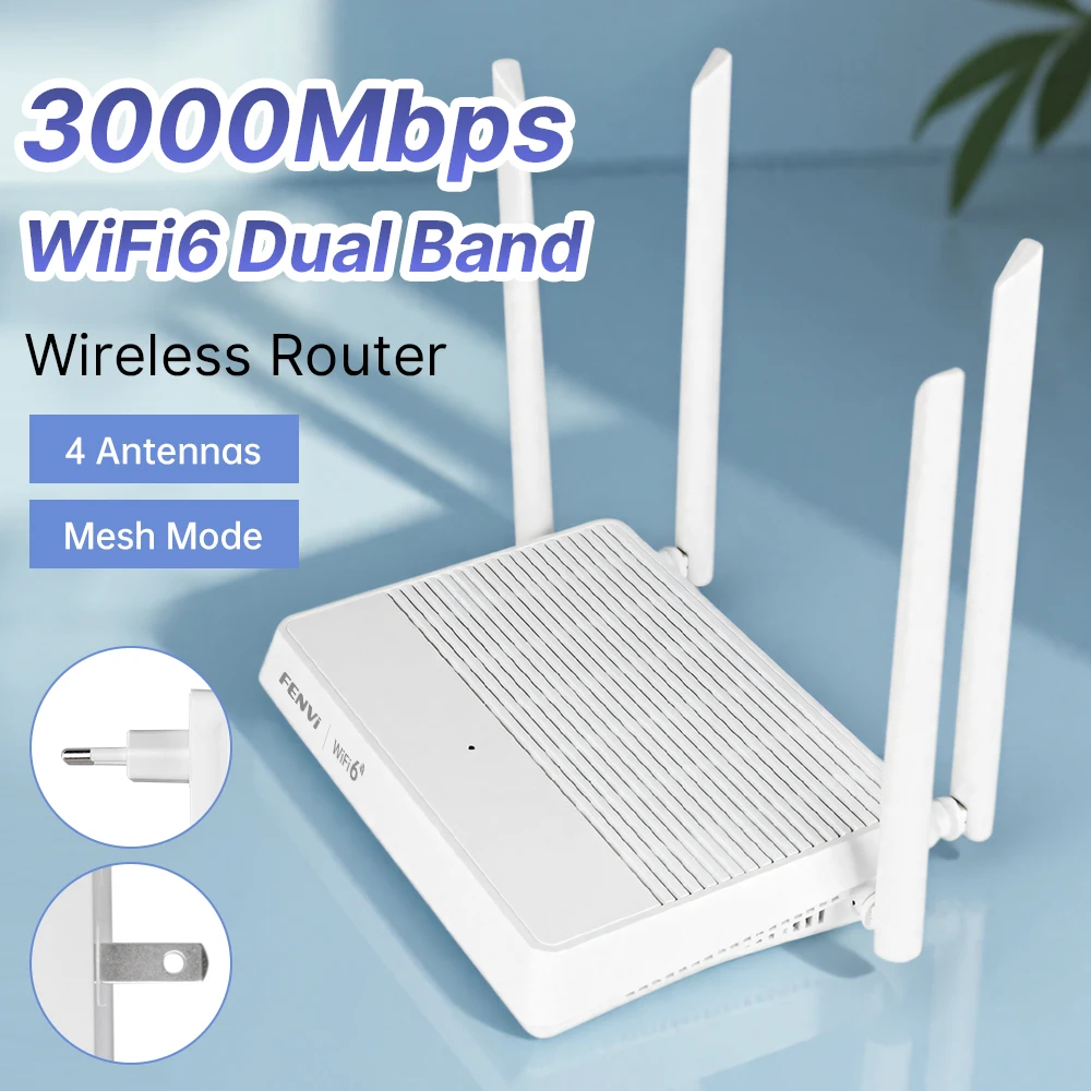 Fenvi AX3000 WiFi 6 Mesh Router Dual-Band 5Gbps WlFl 6 Internet sem fio com 4 portas Gigabit Forte penetração de parede Plugue UE / EUA