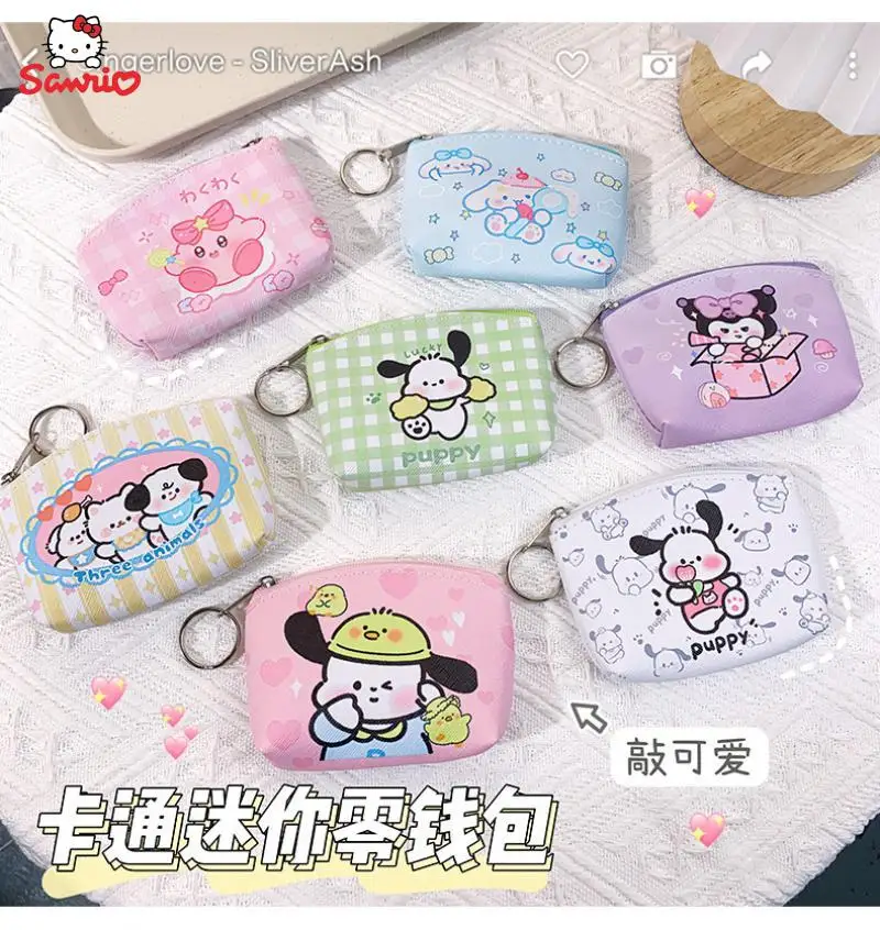 

New Kawaii Miniso Sanrios Kuromi Pochacco Anime Cartoon Cute Girls Storage Bag Student Coin Purse Headphone Key Bag Kids Gift