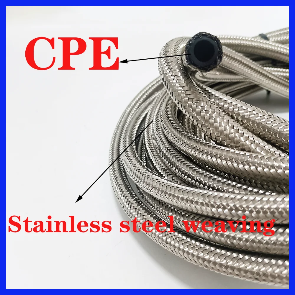 1M-10M AN4 AN6 AN8 AN10 AN12 AN16 AN20 Fuel Hose Oil Gas Cooler Hose Line Pipe Tube Stainless Steel Braided Inside CPE Rubber