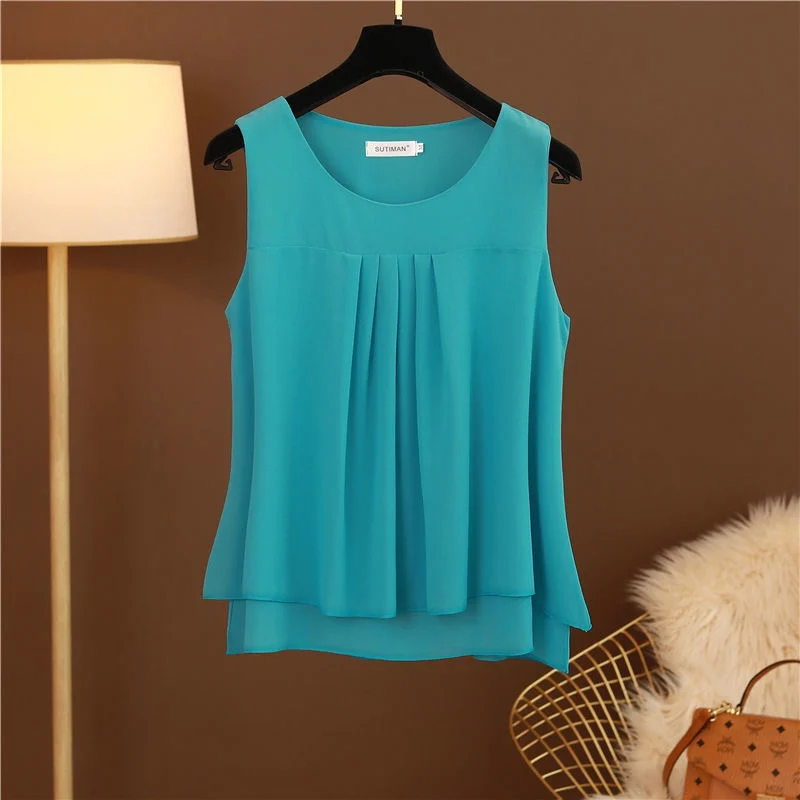 Fashion Brand 2024 Summer New Casual Women's Shirts Loose Large Size Chiffon Shirts Tops Plus Size Shirts Sleeveless Tops Women