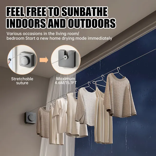 Retractable Clothesline Rope Cloth Hanging String TXL453 Wall