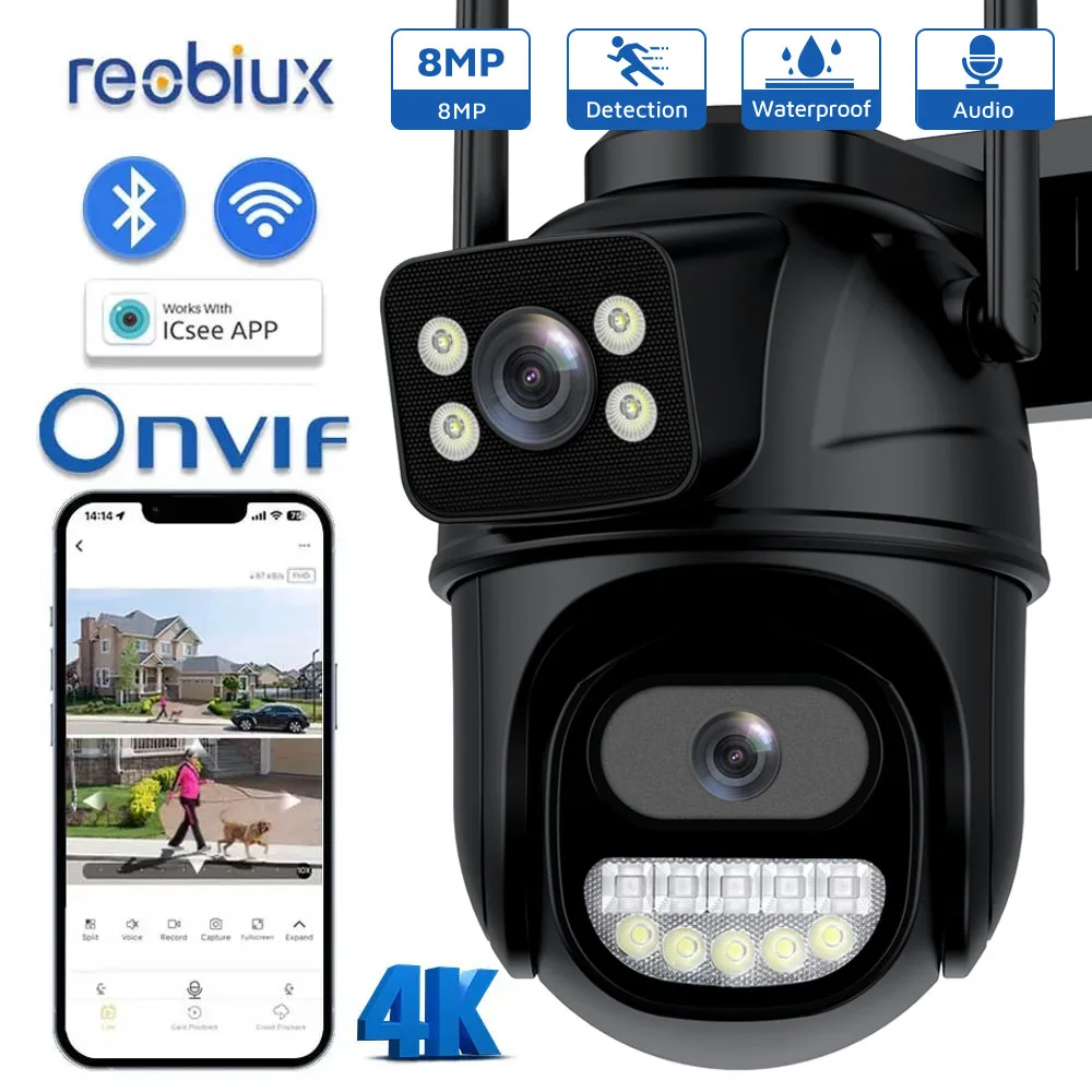 8Mp 4K Ptz Wifi Camera Dual Lens Night Vision Ai Auto Tracking Outdoor Wireless Cctv Security Surveillance Ip Camera Onvif Icsee