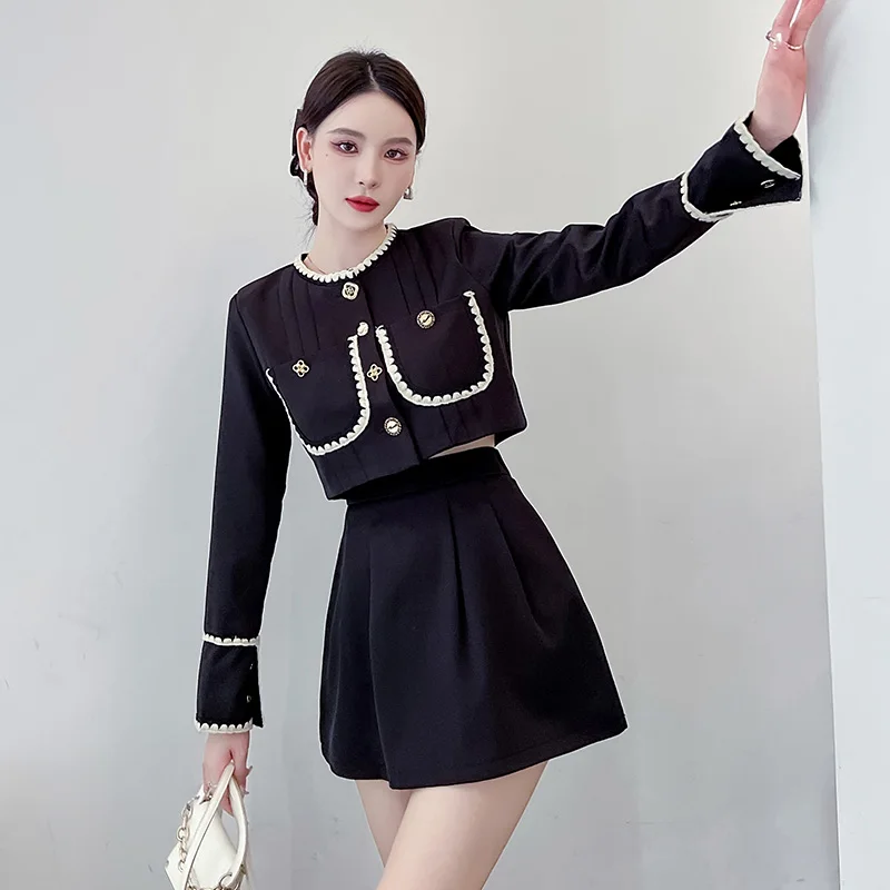 

Socialite Suit Women's Autumn Short Suit Jacket High Waist A- line Skirt Two-piece Set 2023 fashion women's Clothing