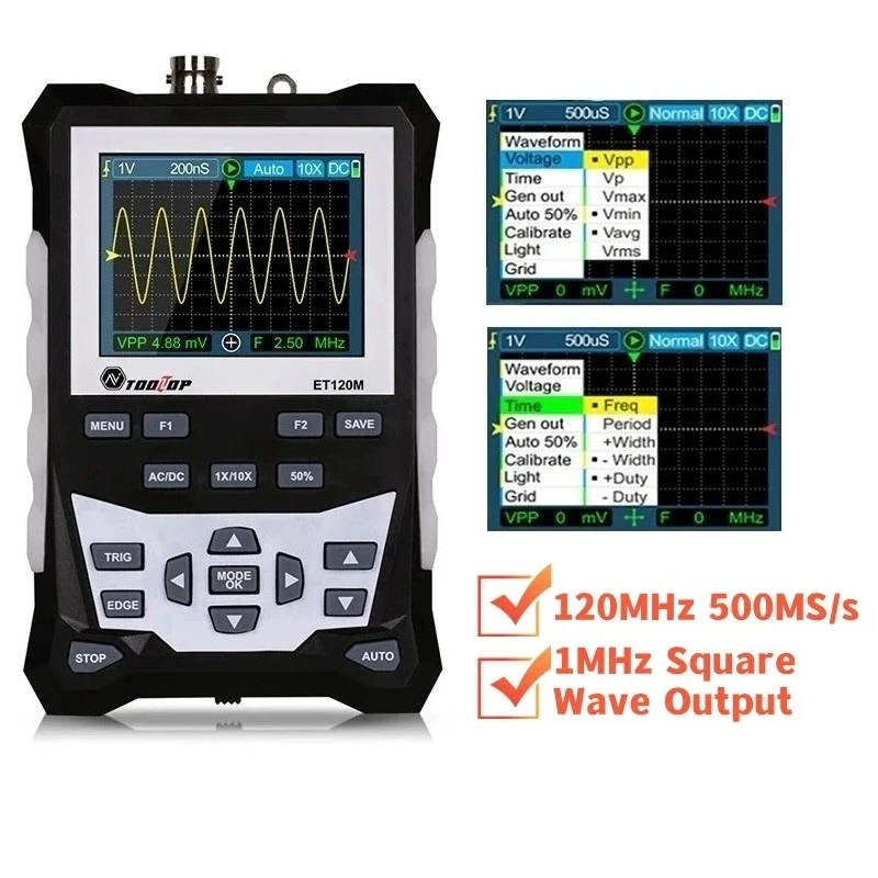 TOOLTOP ET120M 500MS/s 120MHz Portable Digital Oscilloscope for