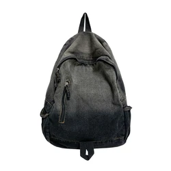 Unisex Large - Capacity Washed Denim Backpack (Black)