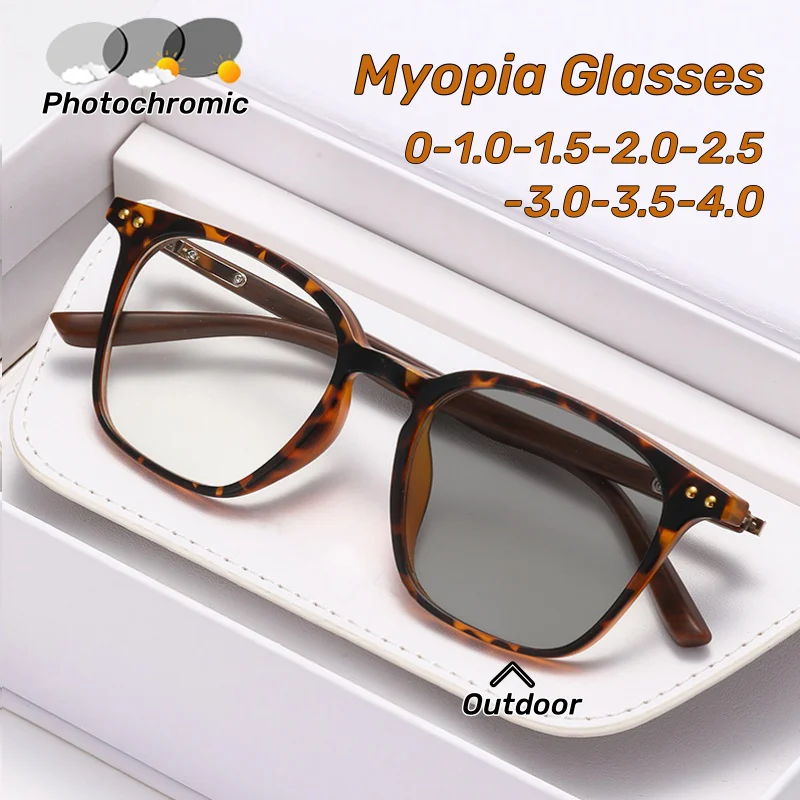 Neue Mode Photochrome Myopie Gläser Retro Quadratischen Großen Rahmen Anti-blau Licht Brille Männer und Frauen Lesebrille
