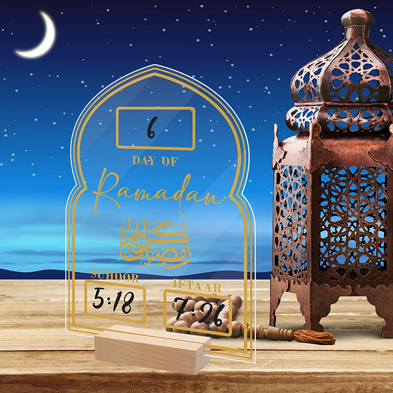 Reusable Acrylic Ramadan Calendar Board Wooden Base Table Ornament Mubarak Eid Advent Day Suhoor Iftaar Countdown Gifts With Pen