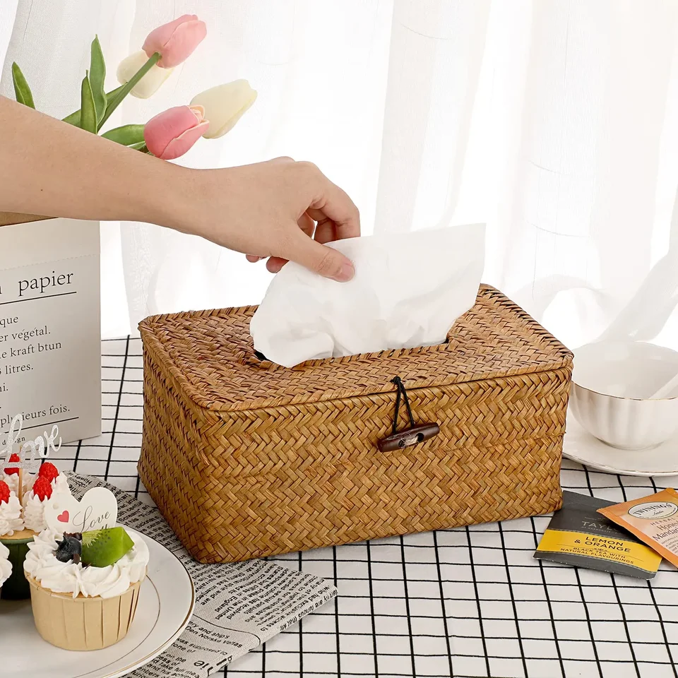 Boîte à Mouchoirs Tissée Carré, Distributeur De Mouchoirs En