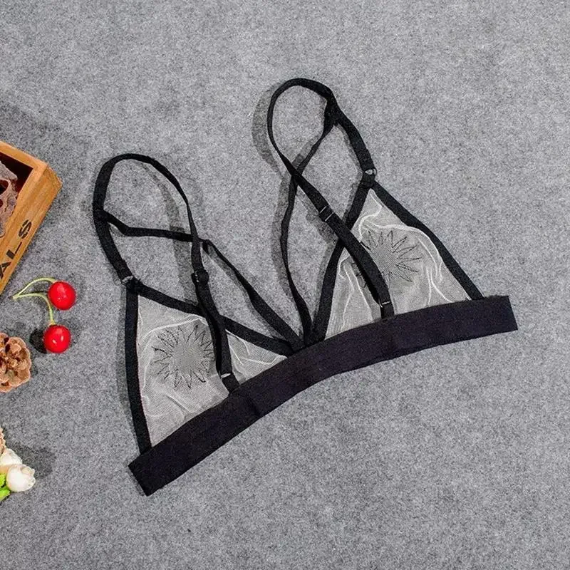 WomenBra Women Fashion Bandage Appliques Lace Bralette Crop Top Lingerie Mesh Lining Sheer Unpadded Bra Sexy Bra